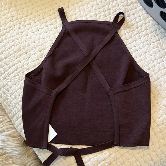 NWT! Olivaceous Knit Criss Cross Tie Back Halter Top in Chocolate Brown - L - Picture 2 of 4
